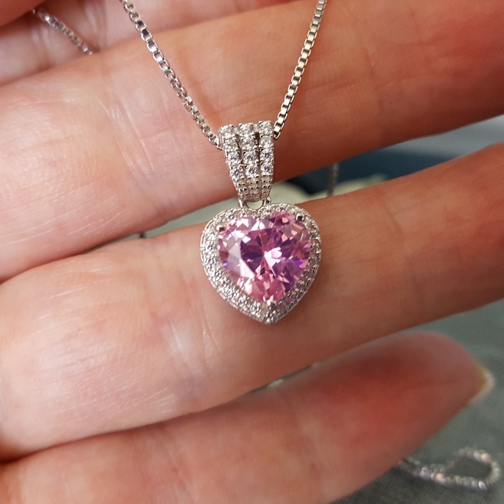 Pink Sapphire Cubic Zirconia Heart Pendant